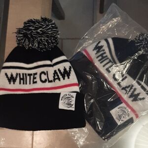 TWO NEW White Claw Black and White Pom Beanie